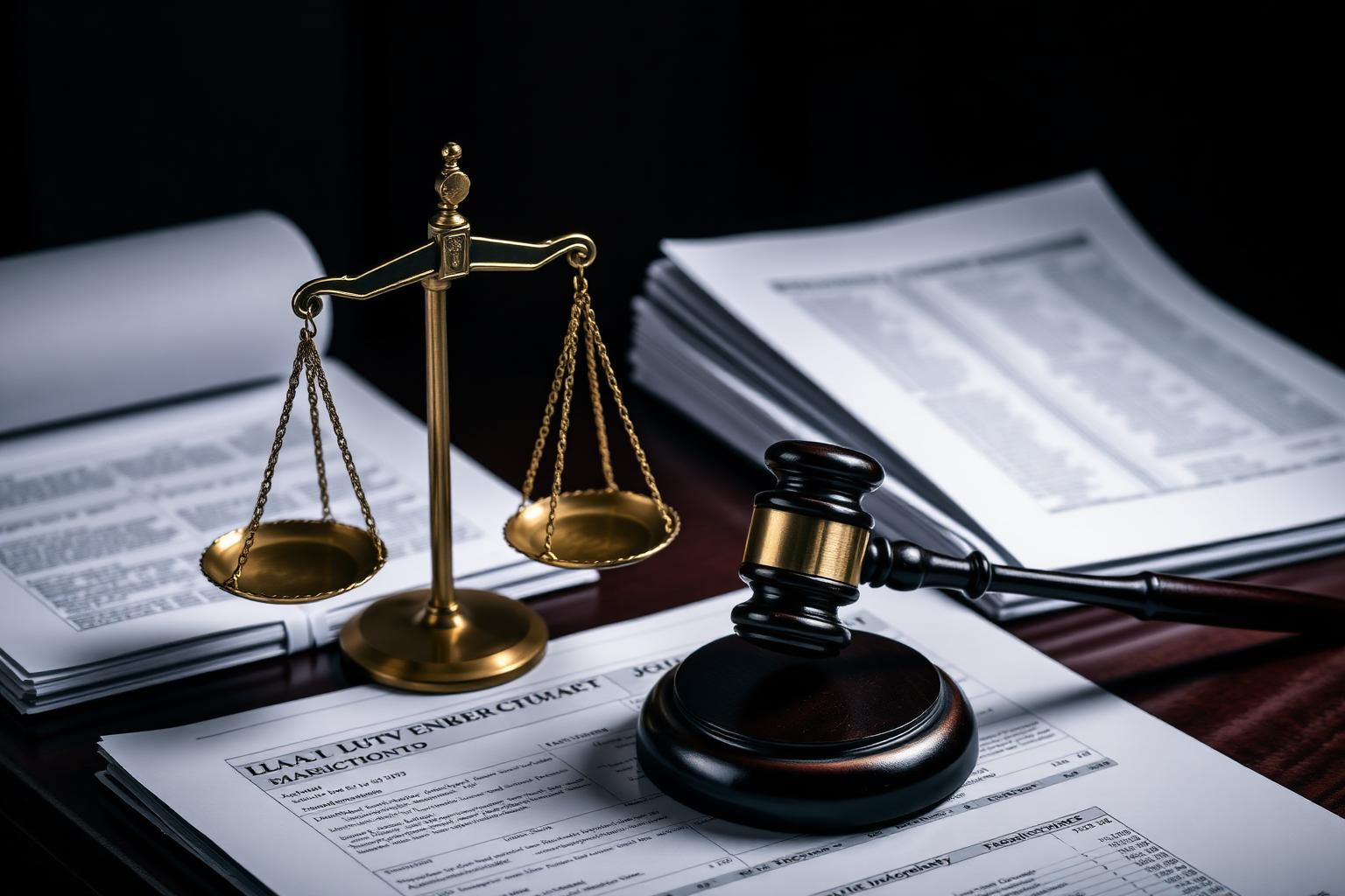 Balanza de la justicia y mazo sobre documentos